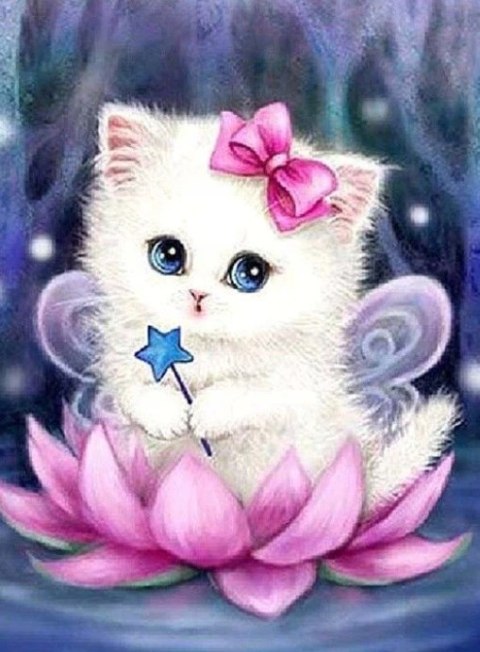 HAFT DIAMENTOWY KOT KOTEK BIAŁY MOZAIKA WYKLEJANKA