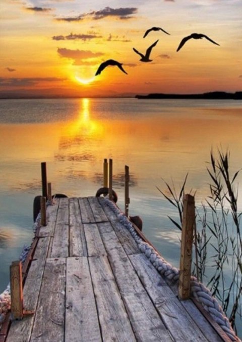 HAFT DIAMENTOWY DIAMOND PAITING MOZAIKA ZESTAW 5D ZACHÓD SŁOŃCA POMOST