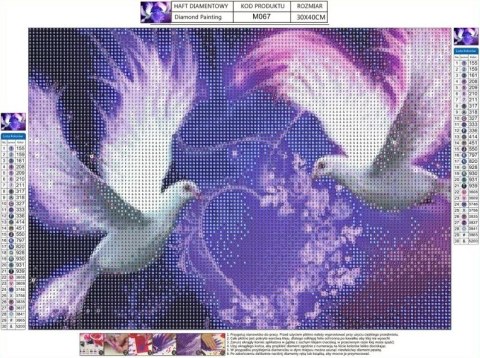 HAFT DIAMENTOWY NA ŚLUB GOŁĘBIE 30X40 SERCE ZESTAW