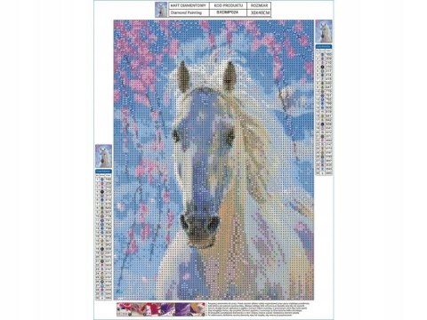 HAFT DIAMENTOWY BIAŁY KOŃ KWIATY MOZAIKA ZESTAW 5D