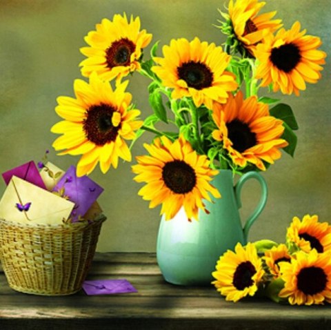 HAFT DIAMENTOWY KWIATY SŁONECZNIKI WYKLEJANKA 5D