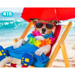 HAFT DIAMENTOWY DLA DZIECI PIES NA LEŻAKU PLAŻA 5D