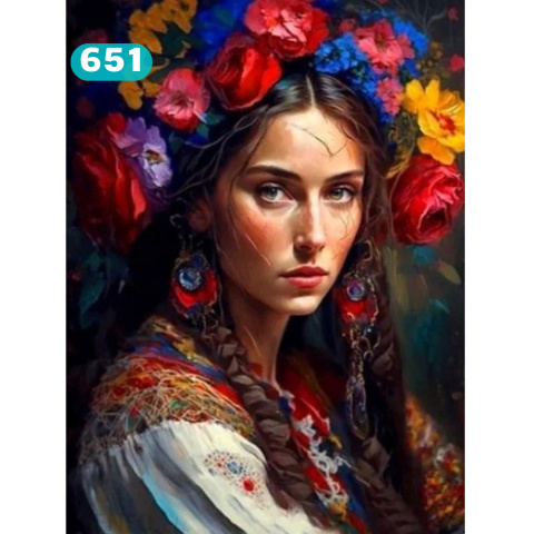 HAFT DIAMENTOWY KOBIETA Z KWIATAMI SŁOWIANKA DIAMOND PAITING MOZAIKA ZESTAW