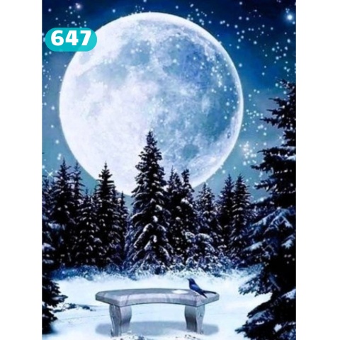 HAFT DIAMENTOWY LAS PEŁNIA KSIĘŻYC LAS ŚNIEG DIAMOND PAITING MOZAIKA ZESTAW