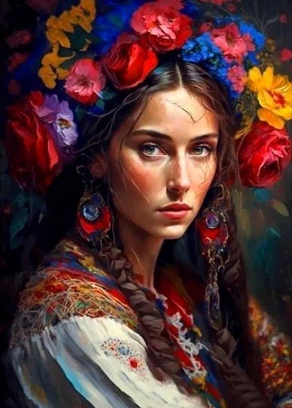 HAFT DIAMENTOWY KOBIETA Z KWIATAMI SŁOWIANKA DIAMOND PAITING MOZAIKA ZESTAW