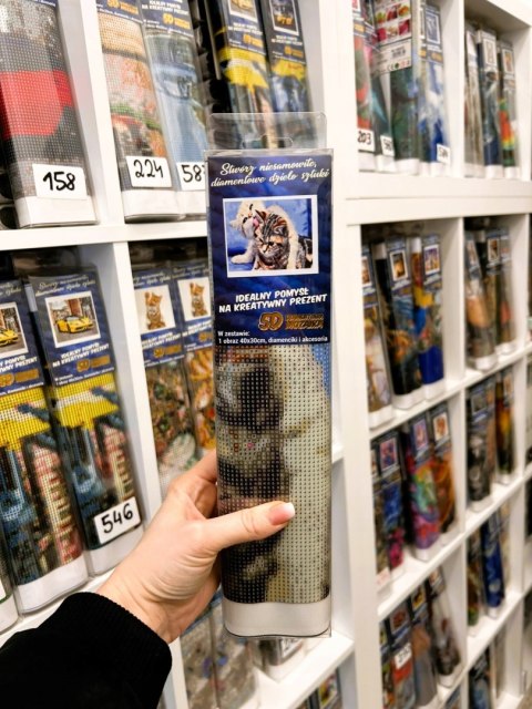 HAFT DIAMENTOWY KOT KOTY BIAŁY DIAMOND PAITING MOZAIKA ZESTAW 5D