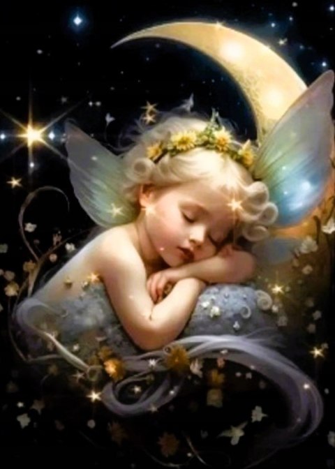 Haft Diamentowy Aniołek Chrzest Księżyc Mozaika Diamond Paiting 30x40cm