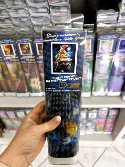 Haft Diamentowy Czarny Kot Halloween Diamond Paiting Mozaika Zestaw 5D