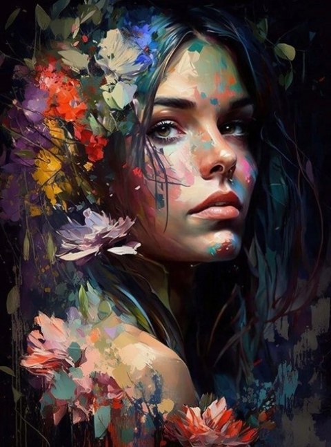 Haft Diamentowy Kobieta Dziewczyna Kwiaty Diamond Paiting Mozaika Zestaw 5D