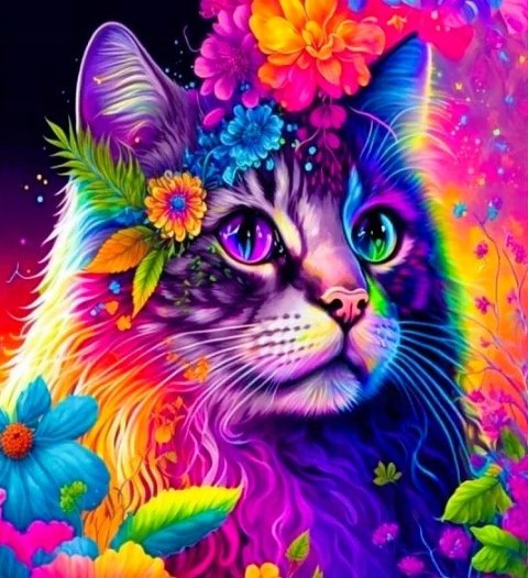 Haft Diamentowy Kwiaty Kot Kotek Mozaika Diamond Paiting Zestaw 30x40cm