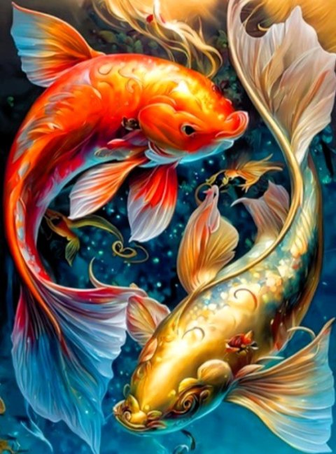 Haft Diamentowy Ryba Ryby Yin Yang Energia Diamond Paiting Zestaw 30x40cm