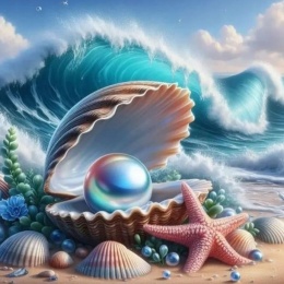 Haft Diamentowy Perła Plaża Krajobraz Mozaika Diamond Painting Zestaw