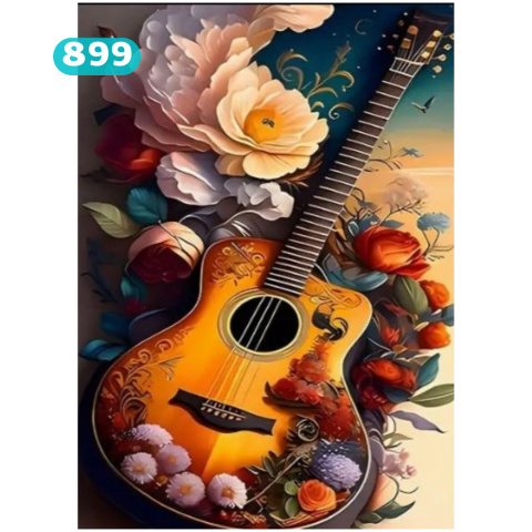 Haft Diamentowy Kwiaty Bukiet Gitara Diamond Painting Mozaika Zestaw