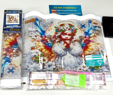 Haft Diamentowy Aniołek Stróż Kwiaty Diamond Painting Mozaika Zestaw 5D