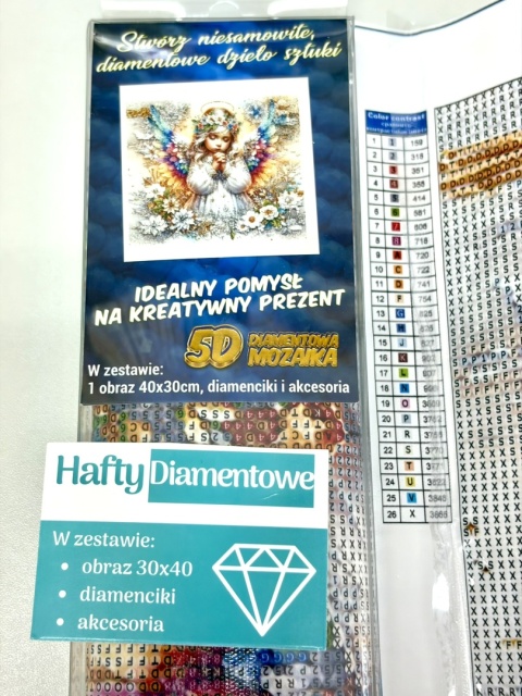 Haft Diamentowy Aniołek Stróż Kwiaty Diamond Painting Mozaika Zestaw 5D