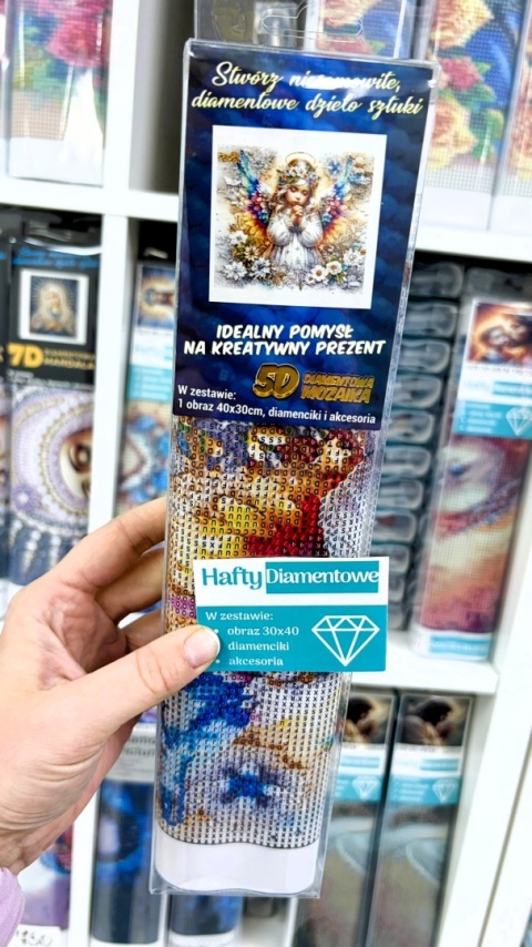 Haft Diamentowy Aniołek Stróż Kwiaty Diamond Painting Mozaika Zestaw 5D