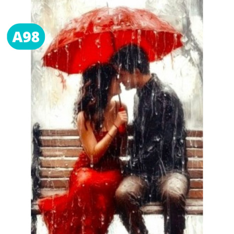 Haft Diamentowy Diamond Painting Kobieta Para Ławka Miłość Parasol