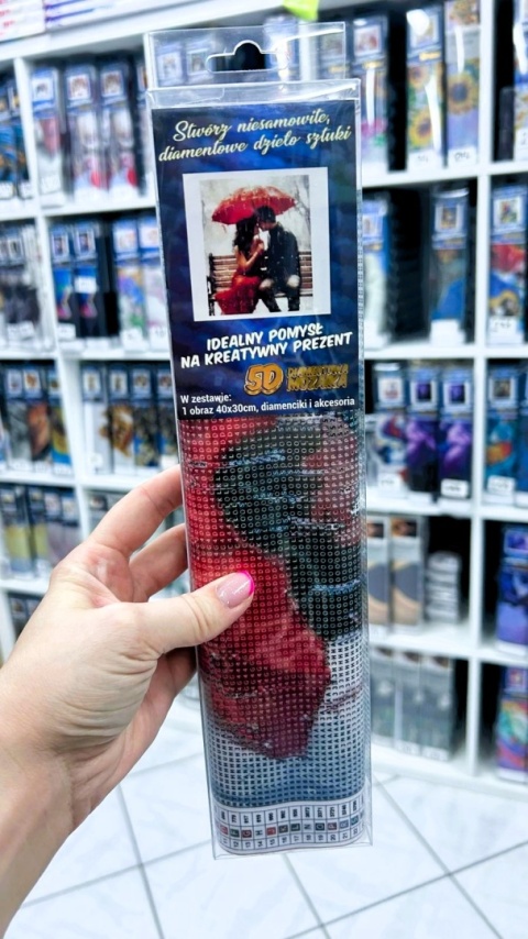 Haft Diamentowy Diamond Painting Kobieta Para Ławka Miłość Parasol