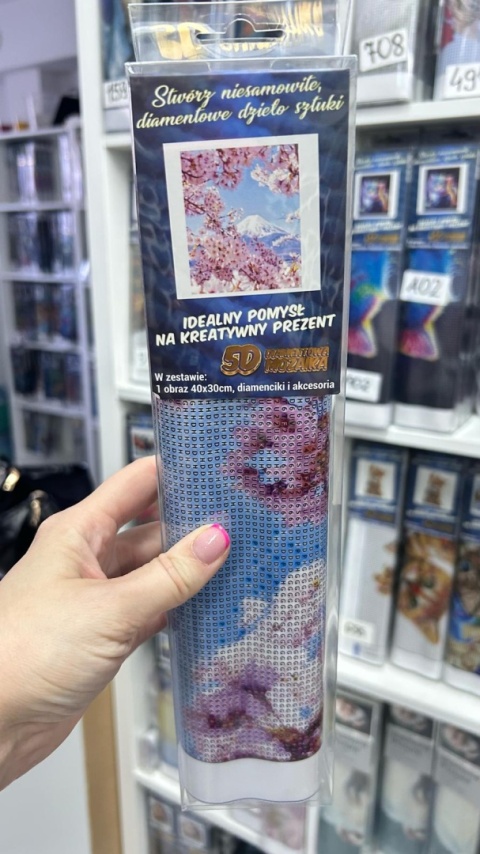 Haft Diamentowy Diamond Painting Kwiat Wiśni Drzewo Góry Krajobraz