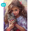 Haft Diamentowy Diamond Painting Mozaika Dla Dzieci Dziewczynka z Kotkiem