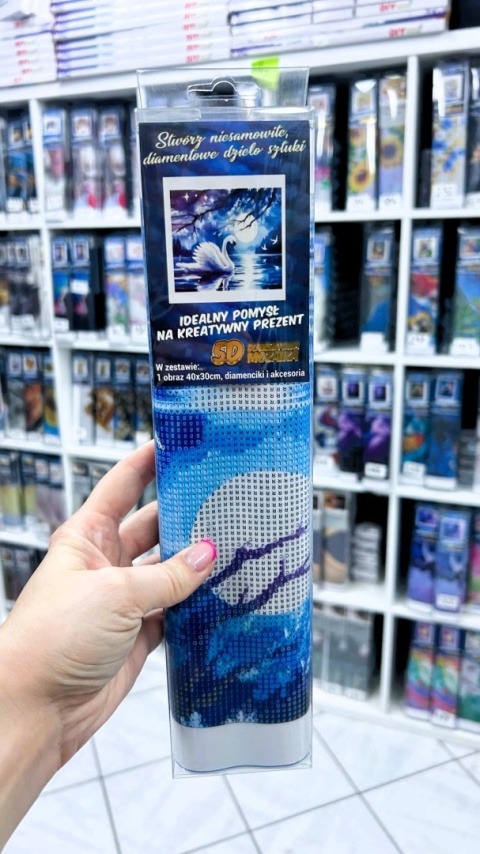 Haft Diamentowy Diamond Painting Mozaika Jezioro Łabędź Księżyc Pełnia