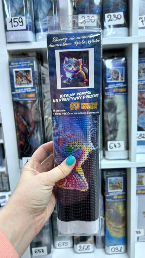 Haft Diamentowy Diamond Painting Mozaika Kot Kotek Kolorowy Galaxy