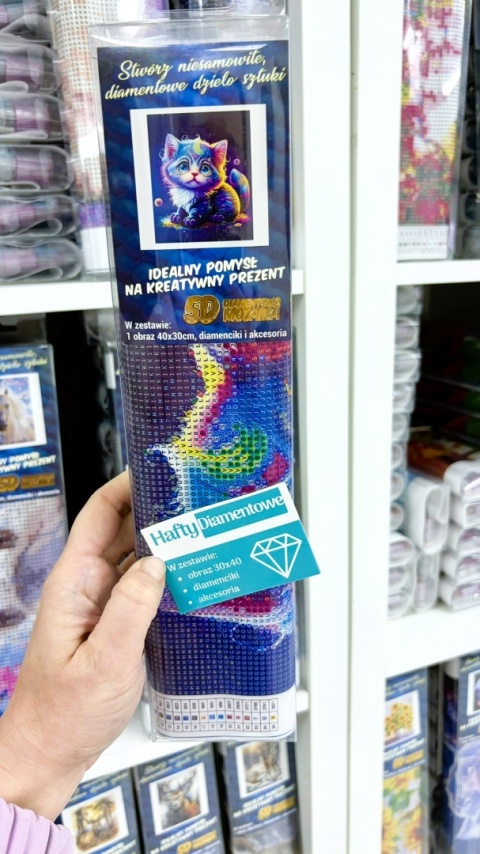 Haft Diamentowy Diamond Painting Mozaika Kot Kotek Kolorowy Galaxy