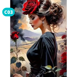 Haft Diamentowy Diamond Painting Mozaika Kwiaty Kobieta Pole Róża