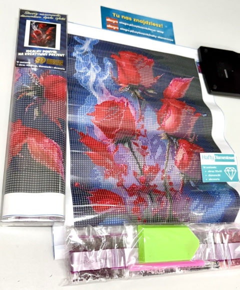 Haft Diamentowy Diamond Painting Mozaika Kwiaty Róża Bukiet Róż