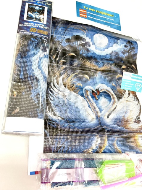 Haft Diamentowy Diamond Painting Mozaika Łabędzie Pełnia Księżyc