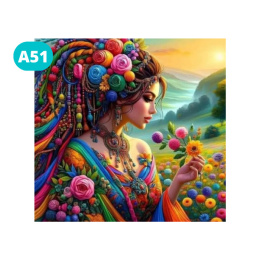 Haft Diamentowy Diamond Painting Mozaika Lato Kobieta Kwiaty Łąka
