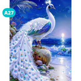 Haft Diamentowy Diamond Painting Mozaika Paw Pawie Biały Plaża Morze