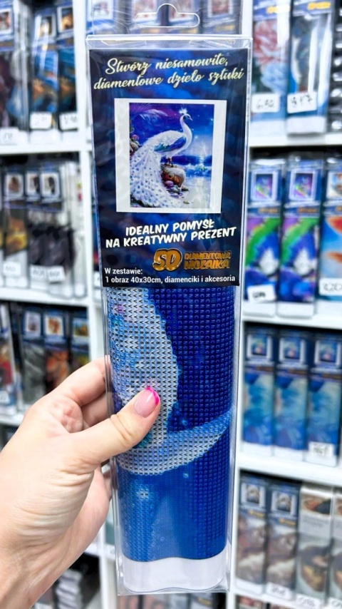 Haft Diamentowy Diamond Painting Mozaika Paw Pawie Biały Plaża Morze