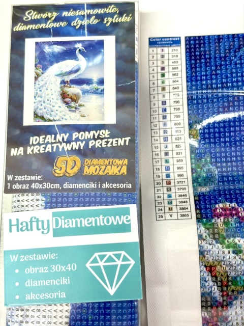 Haft Diamentowy Diamond Painting Mozaika Paw Pawie Biały Plaża Morze