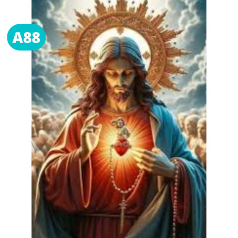 Haft Diamentowy Diamond Painting Mozaika Serce Jezusa Niebo Religia
