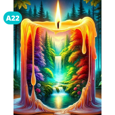 Haft Diamentowy Diamond Painting Mozaika Świeca Las Krajobraz Wodospad