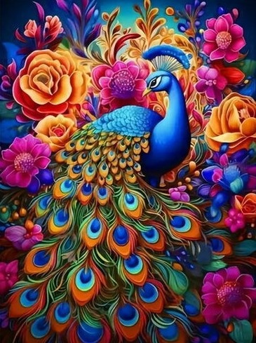 Haft Diamentowy Diamond Painting Paw Pawie Kolorowe Pióra Kwiaty Róże