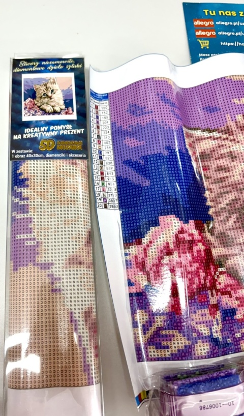 Haft Diamentowy Kotek Kot Kotki Kwiaty Róże Diamond Painting Mozaika