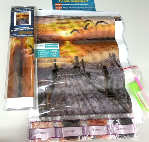 Haft Diamentowy Krajobraz Zachód Słońca Pomost Mozaika Diamond Painting Zestaw