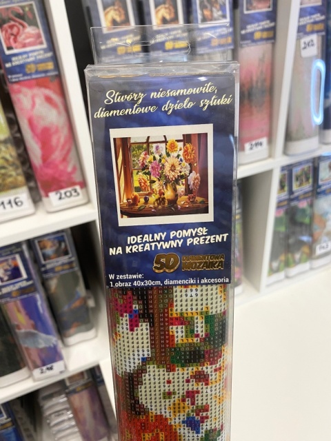 Haft Diamentowy Kwiaty W Wazonie Okno Diamond Painting Mozaika Zestaw