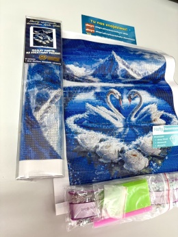 Haft Diamentowy Łabędzie Róże Góry Krajobraz Diamond Paiting Mozaika Zestaw