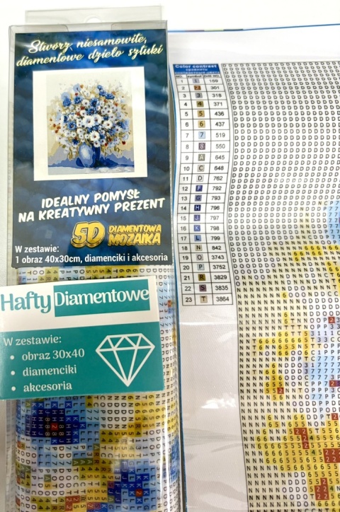Haft Diamentowy Mozaika Diamond Painting Kwiaty Wazon Białe Bukiet