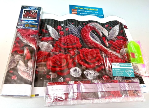 Haft Diamentowy Mozaika Diamond Painting Łabędź Róże Kwiaty