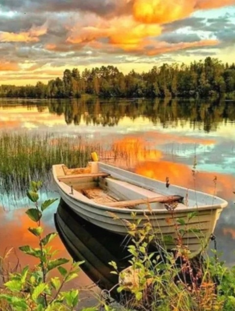 Haft Diamentowy Mozaika Diamond Painting Łódka Morze Pejzaż Krajobraz