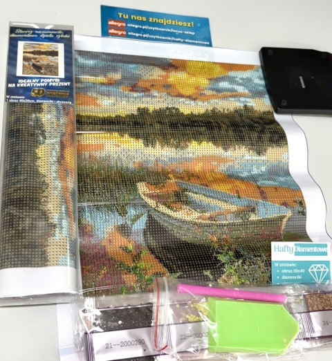 Haft Diamentowy Mozaika Diamond Painting Łódka Morze Pejzaż Krajobraz