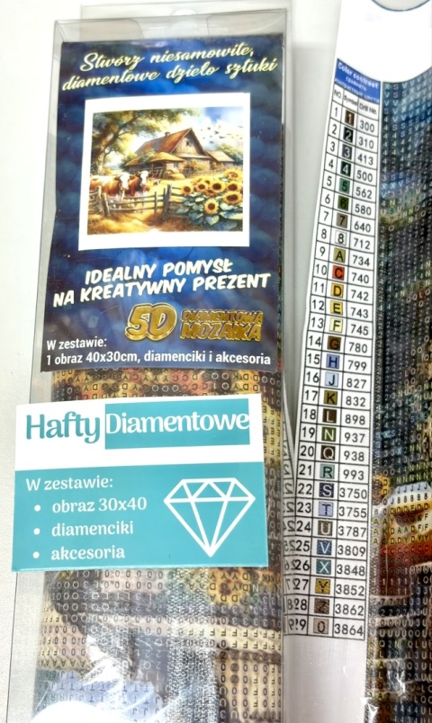 Haft Diamentowy Mozaika Diamond Painting Malowanie Diamentami Farma Wieś Kwiaty Krowa Słoneczniki