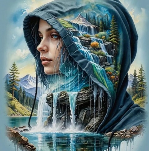 Haft Diamentowy Mozaika Diamond Painting Malowanie Diamentami Góry Kobieta Krajobraz Wodospad