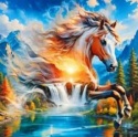 Haft Diamentowy Mozaika Diamond Painting Malowanie Diamentami Koń Konie Wodospad Krajobraz