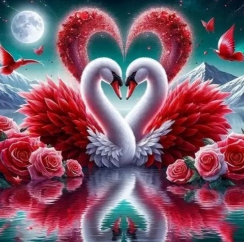 Haft Diamentowy Mozaika Diamond Painting Malowanie Diamentami Łabędzie Kwiaty Miłość