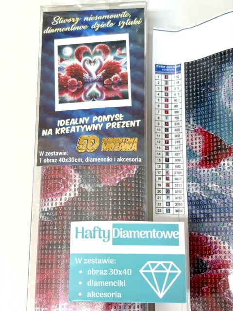 Haft Diamentowy Mozaika Diamond Painting Malowanie Diamentami Łabędzie Kwiaty Miłość